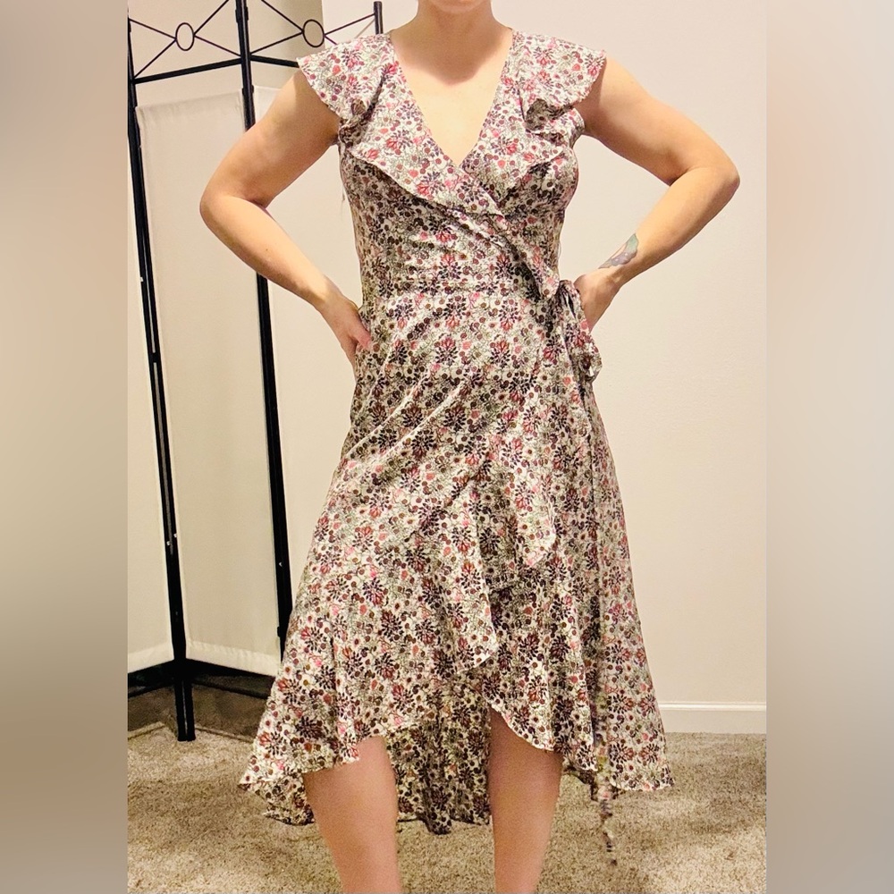 Max Studio High Low Floral Wrap Dress